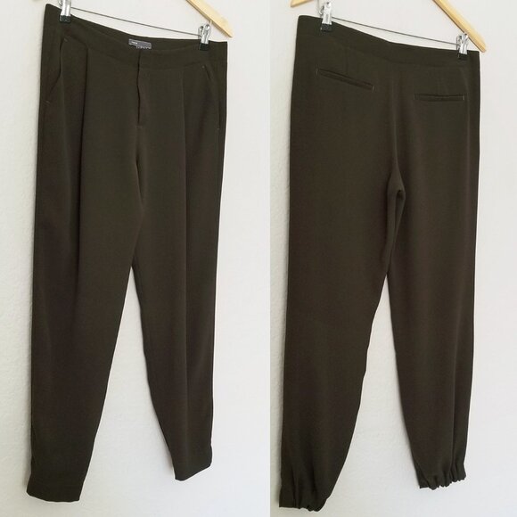 Vince Olive Green Pleated Front Crepe Jogger Pants Size 6 Ankle Crop Flowy $195 - Picture 13 of 14